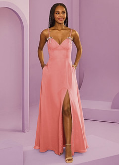Barbie ♥ Azazie Bridesmaid Dresses Coral A-Line with Pockets Chiffon Dress image1