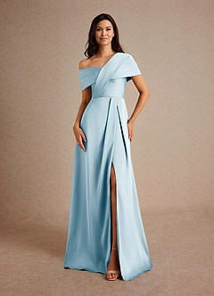 Azazie Milton Mother of the Bride Dresses Sky Blue A-Line Pleated Stretch Satin Dress image5