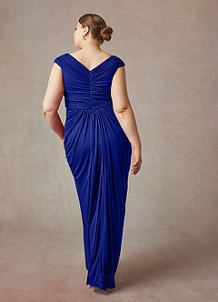 Azazie Lisolette Mother of the Bride Dresses Royal Blue Sheath Pleated Mesh Dress image10