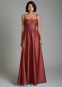 Azazie Mona Brautjungfernkleider A-Linie Korsett Stretch-Satin Kleid Terrakotta image4