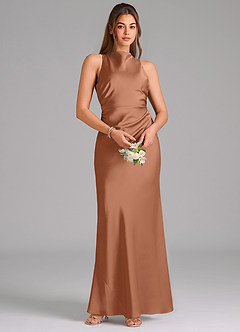 Azazie Evadne Bridesmaid Dresses Bronzer A-Line Pleated Stretch Satin Dress image6