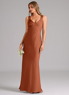Azazie Kamila Bridesmaid Dresses Cedar Rose A-Line Pleated Stretch Satin Dress image5