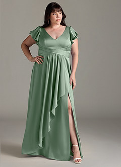 Azazie Omari Bridesmaid Dresses Matcha A-Line Stretch Satin Dress image9