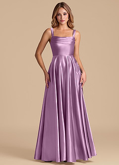 Azazie Shaude Bridesmaid Dresses Wisteria A-Line Pleated Metallic Satin Dress image5