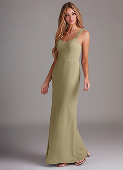 Azazie Denice Abiti da Damigella Abito Tubino in Chiffon a Pieghe Verde Muschio image3
