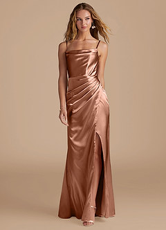 Azazie Marzia Bridesmaid Dresses Bronzer Mermaid Pleated Metallic Satin Dress image4