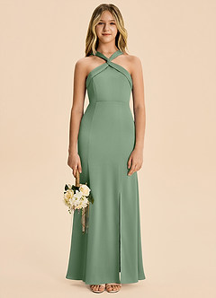 Azazie Rue Junior Robe Sirène en Satin extensible Plissé Matcha image5