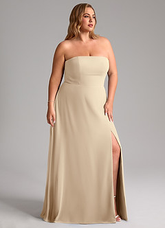 Azazie Wren Bridesmaid Dresses Champagne A-Line Side Slit Chiffon Convertible Dress image12