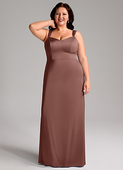 Azazie Denice Robes de demoiselle d'honneur Robe Fourreau en Satin extensible Plissée Expresso image9