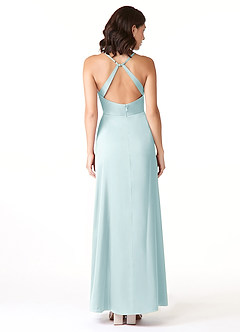 Azazie Geanna Vestidos de damas de honor Vestido de Vidrio Marino de Satén Elástico de Corte Recto con Cuello en V Plisado image2