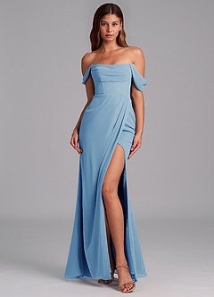 Azazie Johana Bridesmaid Dresses Steel Blue Mermaid Off the Shoulder Chiffon Convertible Dress image3