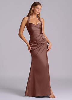 Azazie Destiny Bridesmaid Dresses Espresso Mermaid Sweetheart Neckline Stretch Satin Dress image3