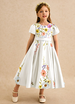 Azazie Haya Jurken voor bloemenmeisjes A-Lijn Jurk van Kant Ivoor image3