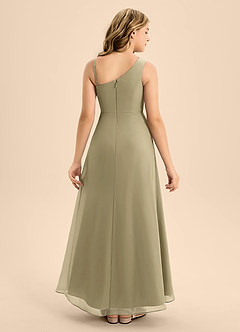 Azazie Brooke Junior Abito A-Line in Chiffon Spacco Laterale Verde Muschio image2