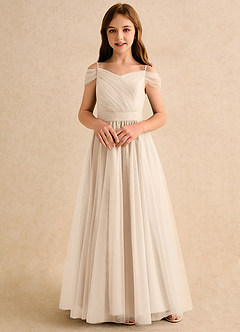 Azazie Yuna Girls Formal Abiti da Ragazza di Fiori Abito A-Line in Tulle Spalle Scoperte Alabastro Bianco image4