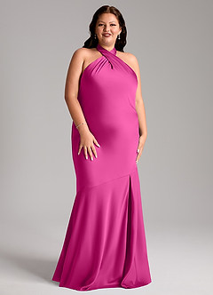 Azazie Lorena Bridesmaid Dresses Fuchsia Mermaid Pleated Stretch Satin Dress image9