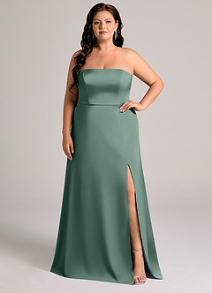 Azazie Wren Bridesmaid Dresses Eucalyptus A-Line Strapless Stretch Satin Convertible Dress image6