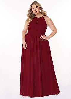 Azazie Bonnie Bridesmaid Dresses Burgundy A-Line Keyhole Ruched Chiffon Dress image6