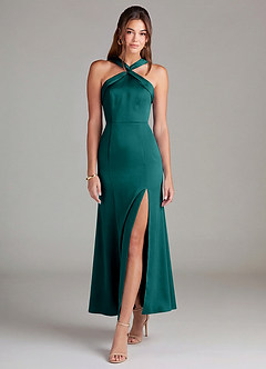 Azazie Rue Bridesmaid Dresses Peacock Mermaid Pleated Stretch Satin Dress image3