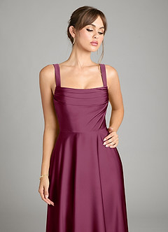 Azazie Shaude Bridesmaid Dresses Mulberry A-Line Pleated Stretch Satin Dress image3
