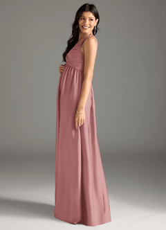 Azazie Yetta Maternity Bridesmaid Dresses A-Line Pleated Stretch Satin Floor-Length Dress image4