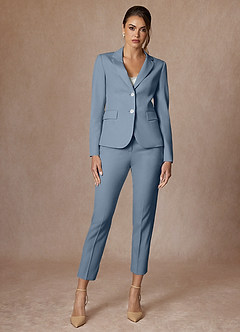 front Whitney Azul Polvoriento Pantalones De Vestir Cortos Elásticos Estructurados