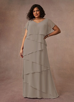 Azazie OHara Mother of the Bride Dresses Taupe A-Line V-Neck Chiffon Dress image12
