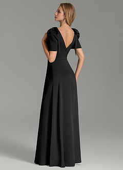 Azazie Asher Bridesmaid Dresses Black A-Line with Pockets Stretch Satin Dress image2