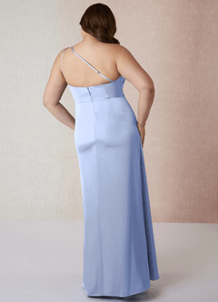 Azazie Mika Bridesmaid Dresses Ice Sheath One Shoulder Stretch Satin Dress image9