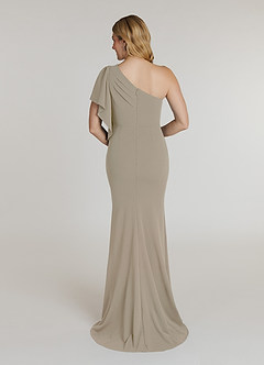 Azazie Pia Mother of the Bride Dresses Taupe Mermaid Pleated Stretch Crepe Dress image2