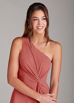 Azazie Brooke Bridesmaid Dresses Antique Rose A-Line One Shoulder Chiffon Dress image5