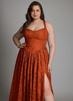 Azazie Francis Bridesmaid Dresses Paprika A-Line Corset Floral Burnout Dress image11