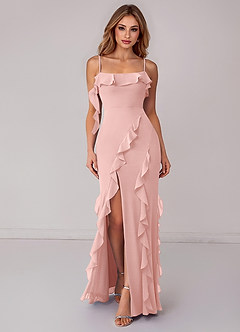 Azazie Malia Bridesmaid Dresses Powder Pink Sheath Ruched Chiffon Dress image1