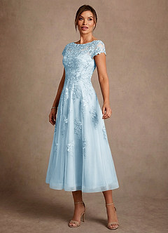 Azazie Jolanda Suknie dla Matki Panny Młodej Linia A Koronka Sznurówka Długość herbaty Sukienka image4