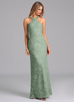 Azazie Doretta Robes de demoiselle d'honneur Robe Sirène en Blumen-Burnout Plissée Matcha image3