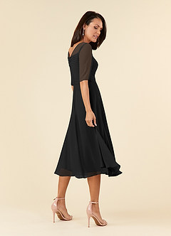 Azazie Naomi Abiti per la Madre della Sposa Abito A-Line in Chiffon Plissettato con Scollo a Barca Nero image4