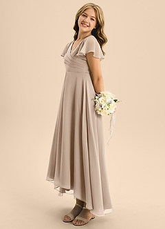 Azazie Induh Junior Taupe A-Line Pleated Chiffon Dress image4