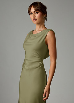 Azazie Kieryn Robes de demoiselle d'honneur Robe Sirène en Satin extensible Plissée Pistache image6
