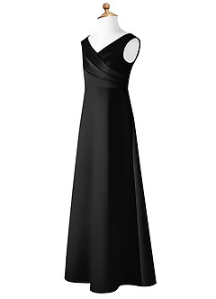 Azazie Sadia Junior Black A-Line Pleated Matte Satin Dress image8