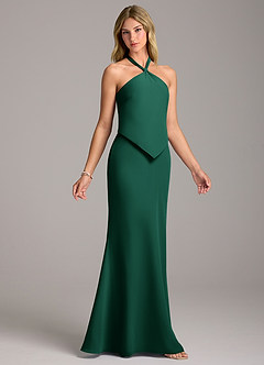 Azazie Keisha Bridesmaid Dresses Emerald Sheath Chiffon Dress image3
