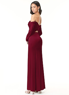 Azazie Hallie Bridesmaid Dresses Burgundy Sheath Off-The-Shoulder Long Sleeve Stretch Satin Convertible Dress image6