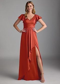 Azazie Omari Bridesmaid Dresses Rust A-Line Stretch Satin Dress image6