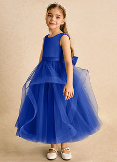Azazie Vana Abiti da Ragazza di Fiori Abito Principessa in Tulle Fiocco Blu Reale image5