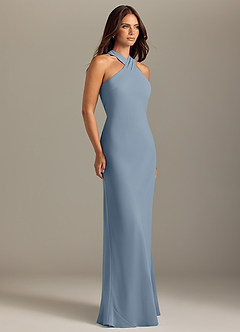 Azazie Doretta Bridesmaid Dresses Dusty Blue Mermaid Pleated Chiffon Dress image3