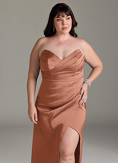 Azazie Yola Bridesmaid Dresses Bronzer Sheath V-Neck Pleated Stretch Satin Convertible Dress image13