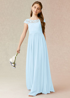 Azazie Silvermist Junior Sky Blue A-Line Pleated Chiffon Dress image4