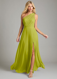 Azazie Phaedra Jurken voor bruidsmeisjes Jurk van Chiffon met A-Lijn One-Shoulder Citroengras image4