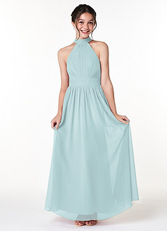 Azazie Iman Junior A-Linie Plissee Chiffon Kleid Nebel image1