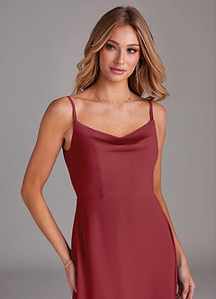 Azazie Daenerys Bridesmaid Dresses Pomegranate A-Line Cowl Chiffon Dress image6