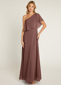 Azazie Lizzy Vestidos de damas de honor Vestido de Expresado de Gasa de Corte en A con Hombro unilateral image1